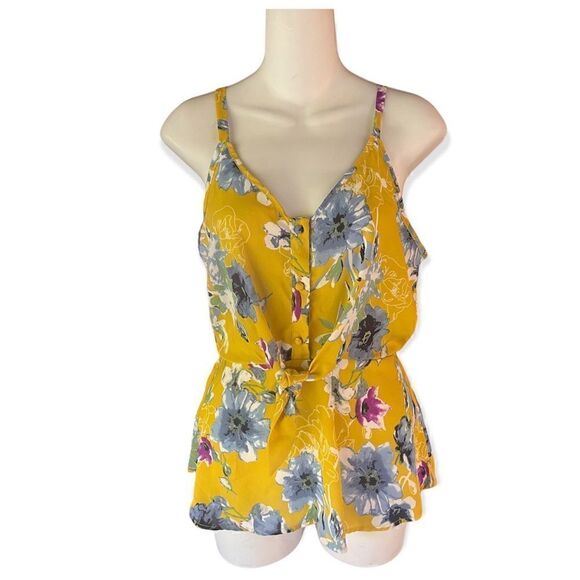 SIENNA SKY YELLOW FLORAL TIE FRONT CAMI TANK SMALL - Picture 1 of 5